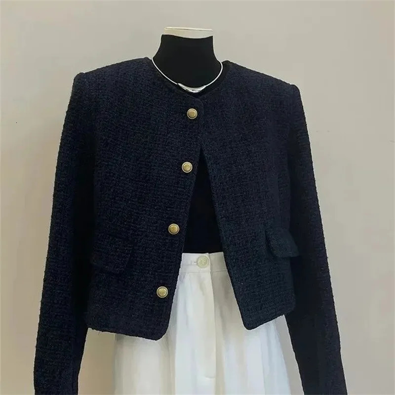 Black Little perfume Style Womens Wool Jacket Autumn Winter Premium Feel Short tweed Wool Coat Warm Coat 241125