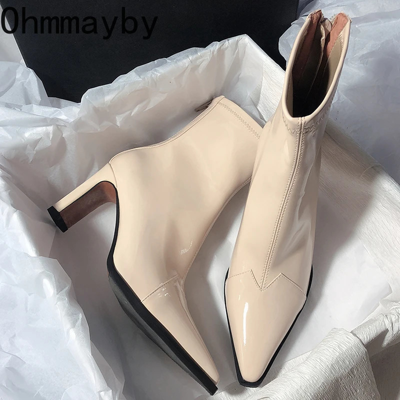 High Heel Women Short Boots Fashion Zippers Shoes Retro Style Autumn Winter Pointed Toe Ladies Dancing Party Prom Shoes 241114