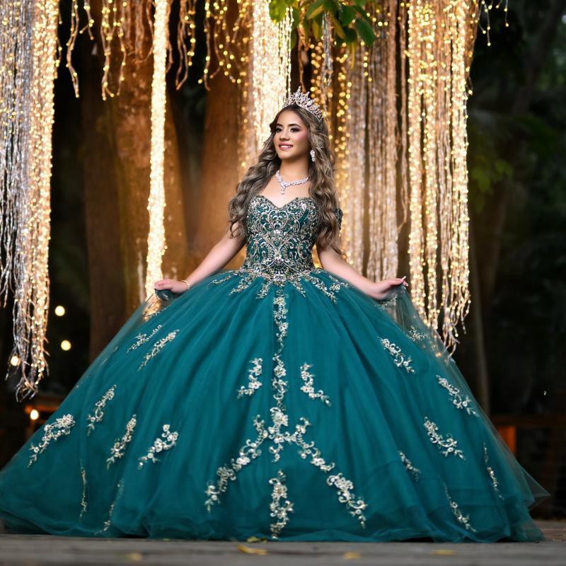 Green Blackish Quinceanera Dresses Ball Gown Off Shoulder Applique Lace Beading Birthday Party Quinceanera De Anos Customized Sweet Dress