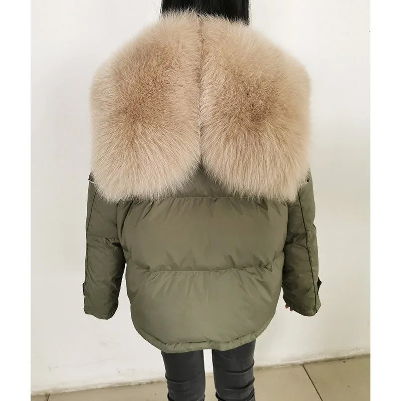 Maomaokong loose Real Fox fur collar 2024 white duck down jacket womens winter inflatable jacket oversized wool jacket 241126