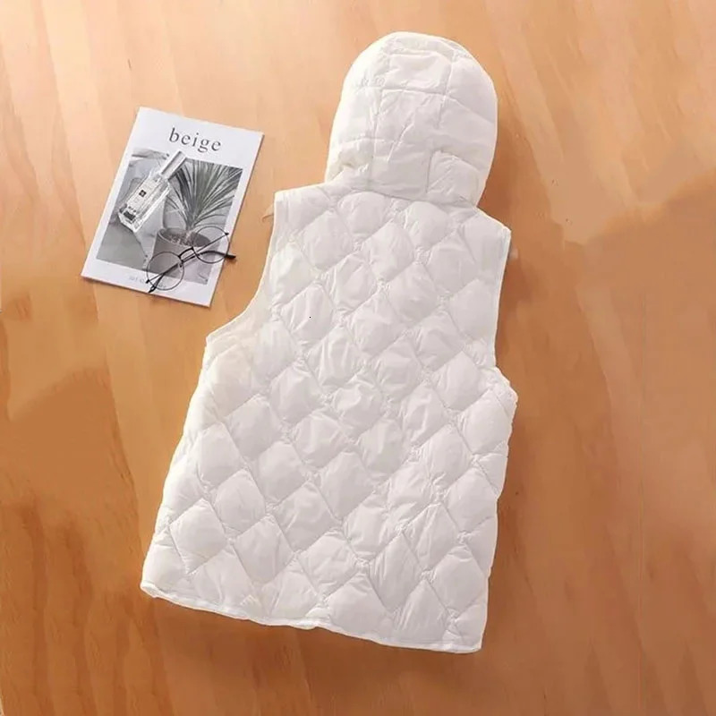 white down cotton vest jacket womens autumn fashion hooded short sleeved sleeveless thin vest jacket womens top 241126