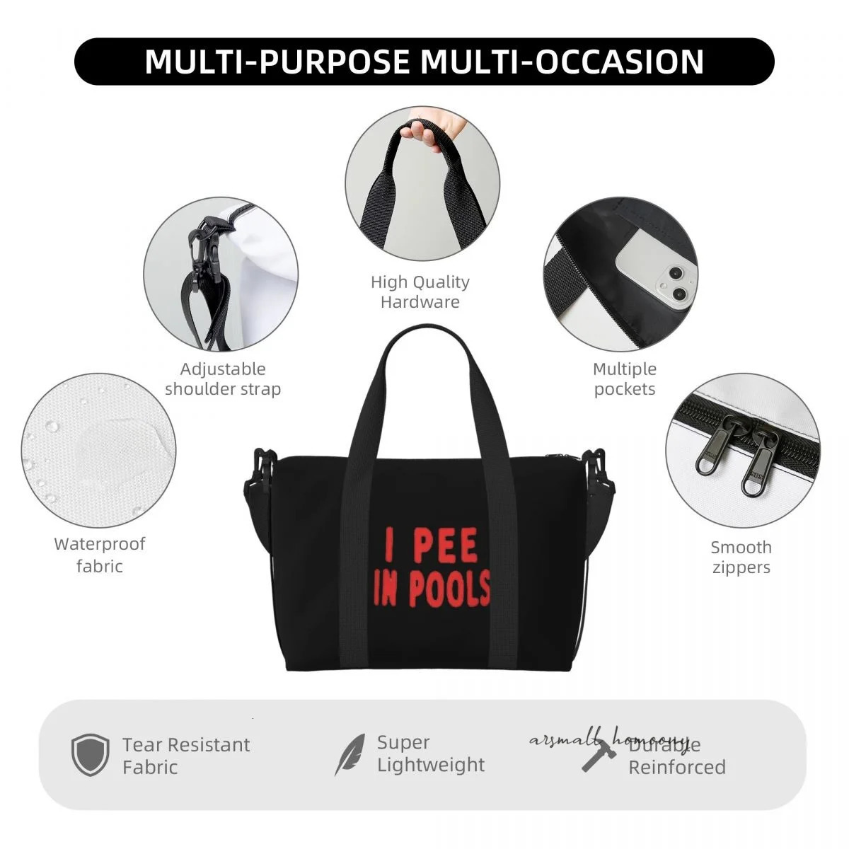 I Pee In Pools Funny Travel Duffel Bag with Shoulder Strap Sports Gym Overnight Bag for Women Personalized Weekender Bags 241114