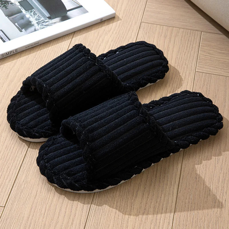 2024 Womens Fashion smallest single character slider suitable for indoor and family couples with striped open toe cotton slider 241126
