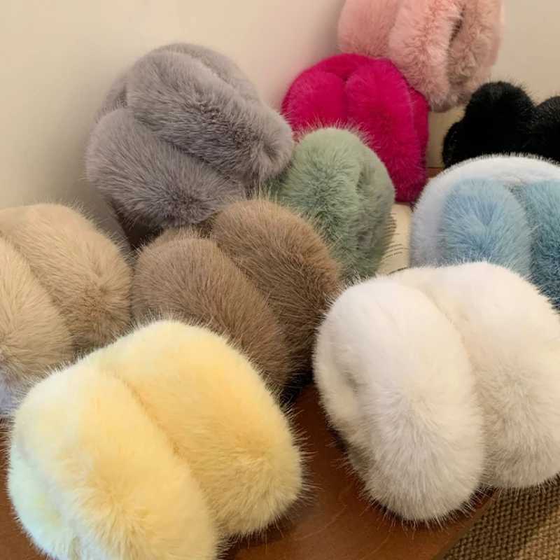 Fashionable soft faux fur earmuffs warm winter earmuffs mens solid color earmuffs outdoor cold protection earmuffs W241126
