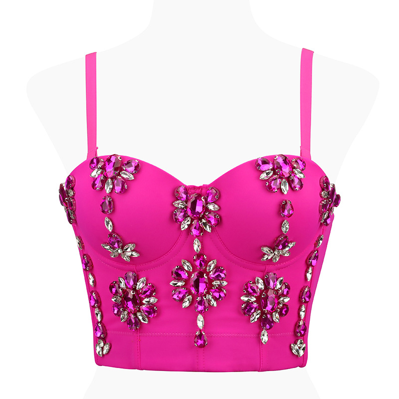 Women's Tanks Sexy Women Bra Purple Green Evening Club Disco Diamonds Corset Birthday Belly Dance Stage Costumes Women's Short Tops