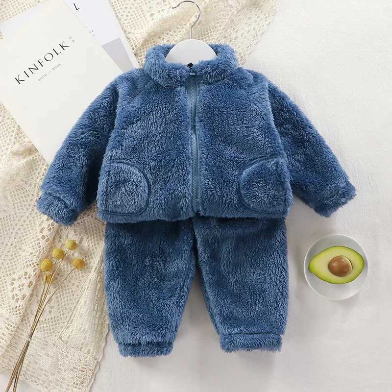 Clothing Sets 1-4 Years Baby Boy Girl Clothing Sets Autumn Fleece Sweatshirt + Trousers Toddler Kids Pajamas Warm Coat + Pant Baby Boy Outwear H241126
