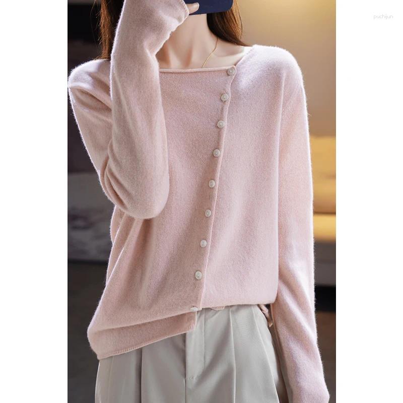 Womens Knits Women O-neck Cardigan Preppy Style Long Sleeve Sweater For Spring Autumn Merino Wool Knitwear Korean Cloth
