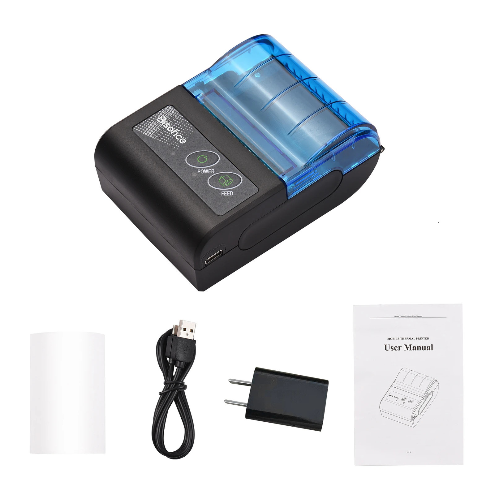 Bisofice portable mini thermal printer 2-inch wireless USB receiver receipt printer with 58mm printing paper suitable for Android operating system 241
