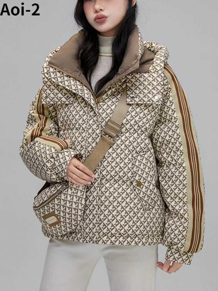 Women's Down Parkas Thickened Houndstooth Down Jacket Women Winter 2023 New High Quality Korean Style Loose Bag Warm Fashion White Duck Puffer Coat Y2411263YVA