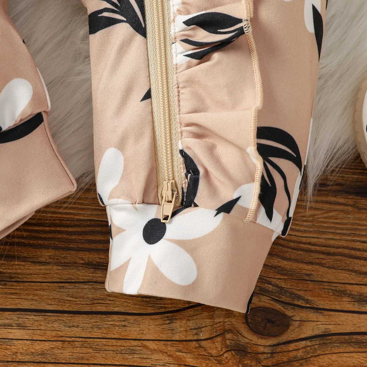 Clothing Sets 3-24M baby girl Fall simple and casual printing Flower Dressy jumpsuits zipper +Headband H241126