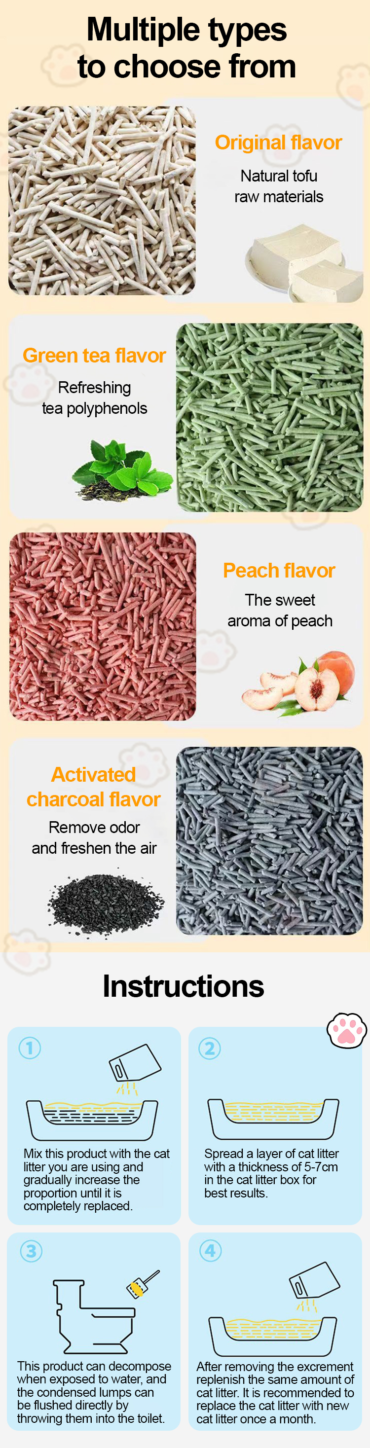 Biodegradable, Clumping Kitty Litter, Flushable,Pea Fiber,Dust Free, Odor Control, Low Tracking, Lightweight Tofu Cat Litter,