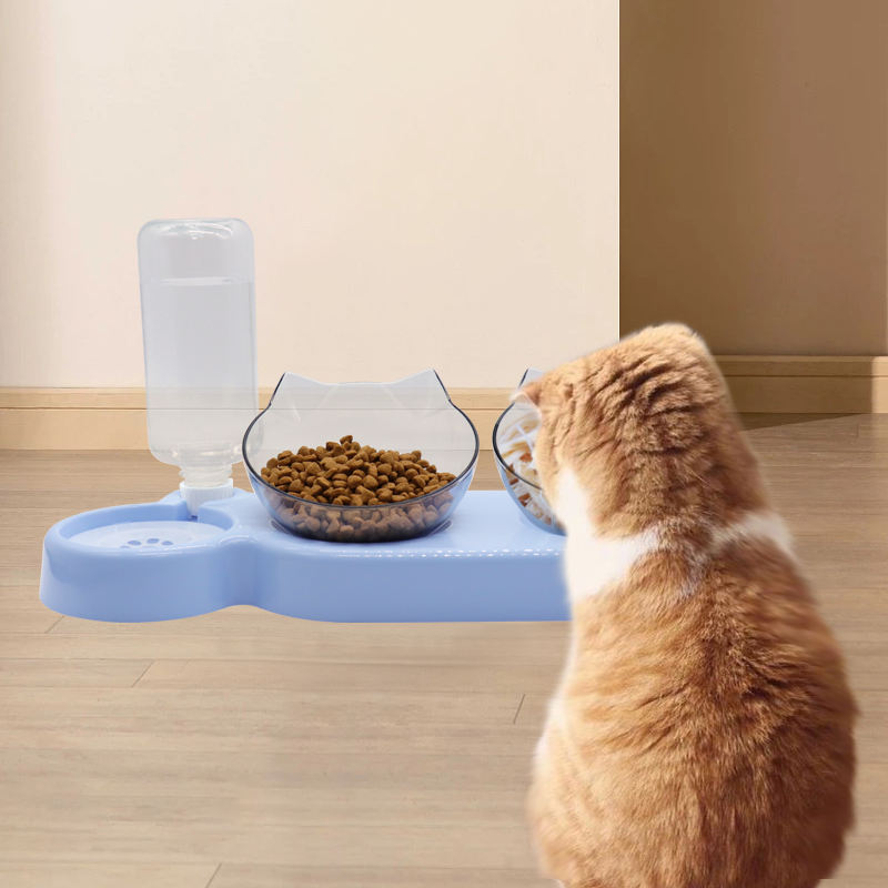 2024 New Arrival Automatic Pet Feeding Double Bowl for Cats & Dogs Elevated Tilted Pet Double Bowl Feeders for Food & Water