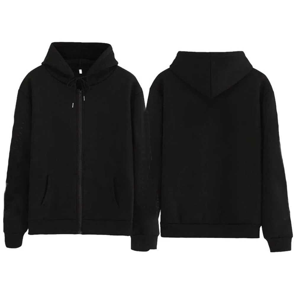 Black Zip Up Hoodie Unisex Casual Street Style Sweatshirt Basic Solid Color Hooded Top for AllMatch Outfits W251020