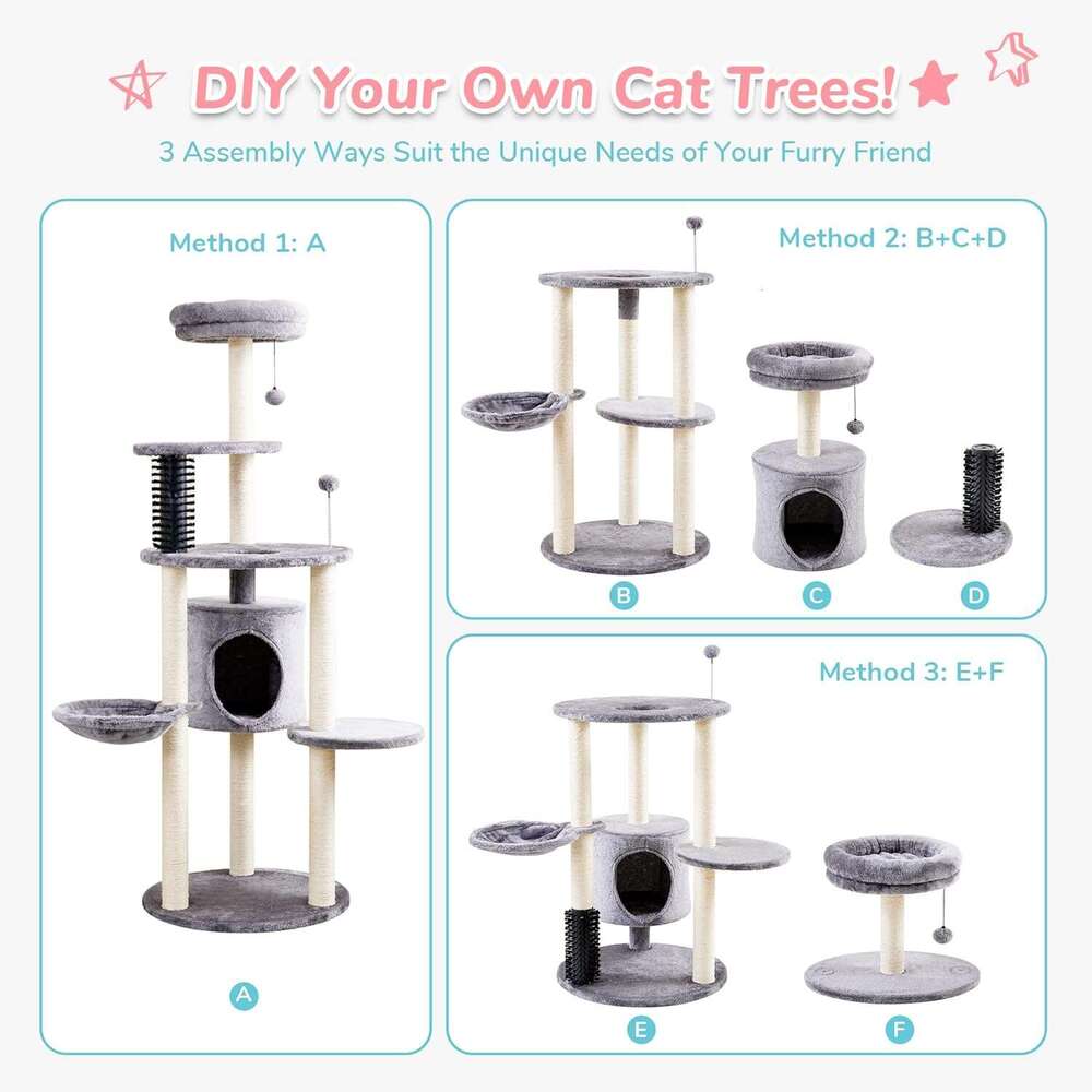 Made4Pets Cat Tree for Indoor Cats, 60.2-inch Large Cat Tower, with Soft Hammock, 5-Level Tall Cat Condo, Sisal Scratch Posts, Fluffy Ball, 3-7days de