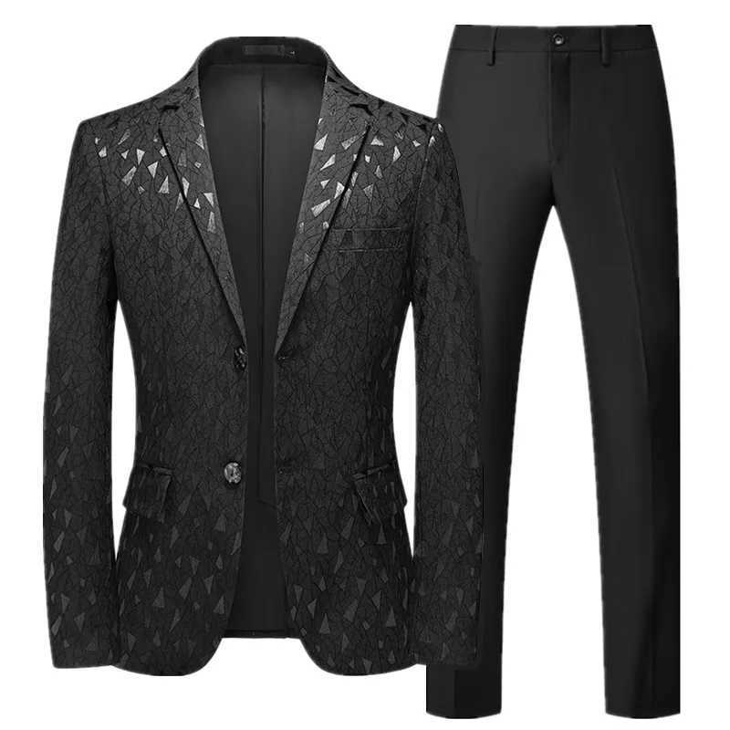 Mens Classic Jacquard Suit Set 2 Pieces (Blazer+pants) Business Fashion Brand Formal Dress Banquet Wedding Suit Set Size 6XL-M X250704