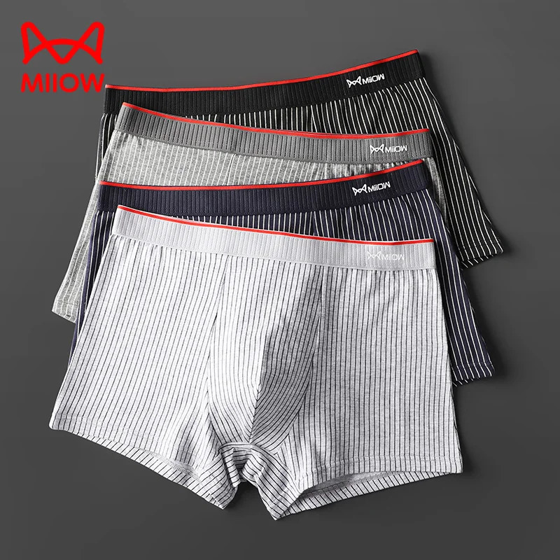MiiOW 3/4 striped underwear Boxer shorts organic cotton mens underwear boxing shorts antibacterial seamless underwear PLUS 5XL 241126