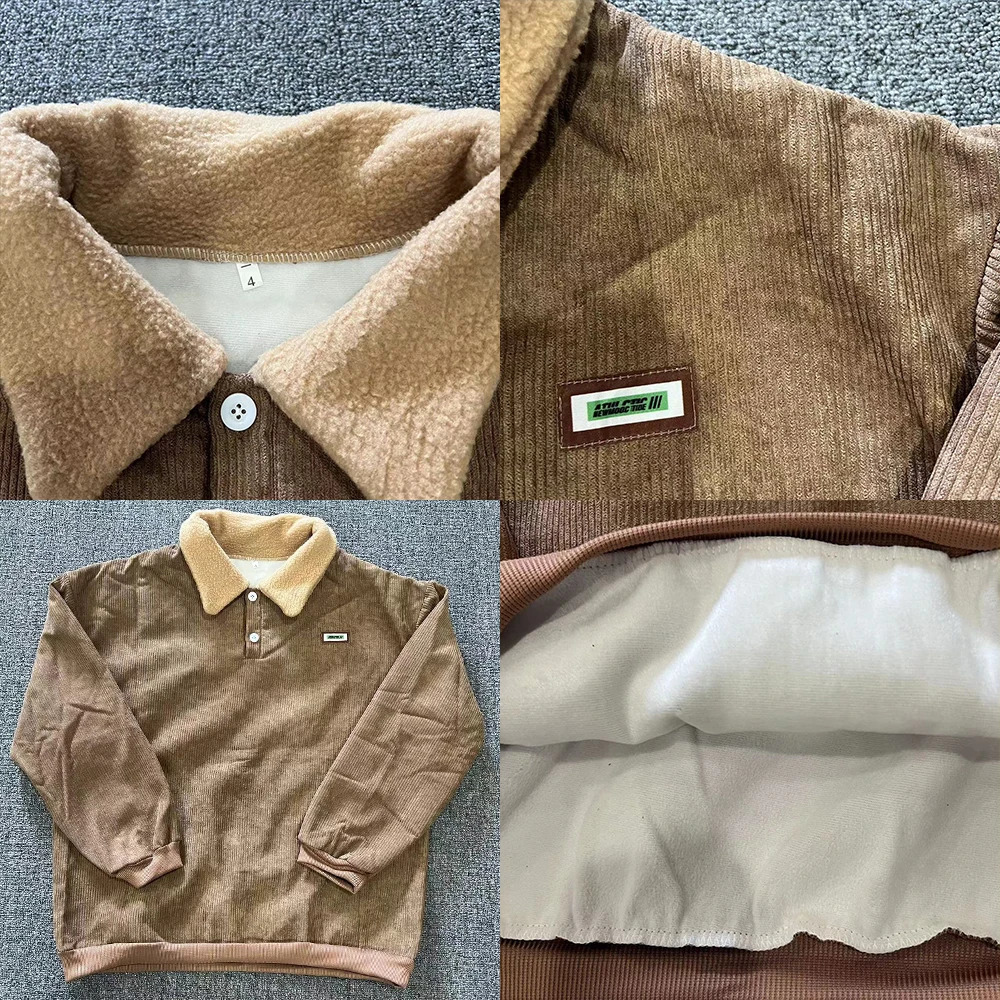 Mens Corduroy polo shirt sweater womens autumn wool thick coat lapel button long sleeved warm top 241121 - view 7