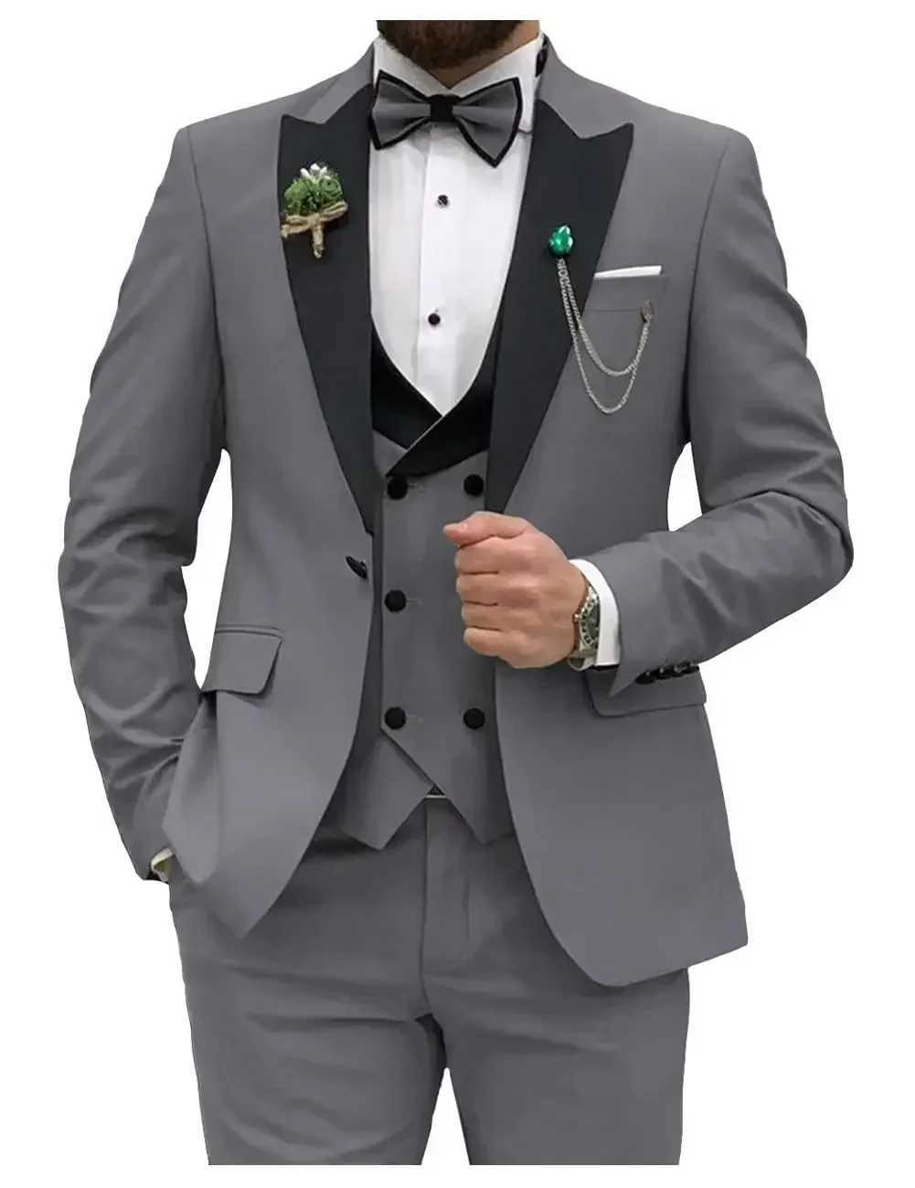 Blue Men Suits Slim Fit 3 Piece Double Breasted Suit Men Wedding Prom Party Business(Blazer+Vest+Pants) Wedding Suits for Men X250704