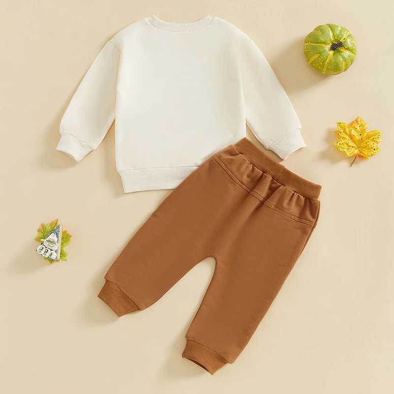 Clothing Sets Thanksgiving Toddler Outfit Set with Turkey Print Long Sleeve Sweatshirt Round Neck and Fall-themed Pants for a Festive Look H241126