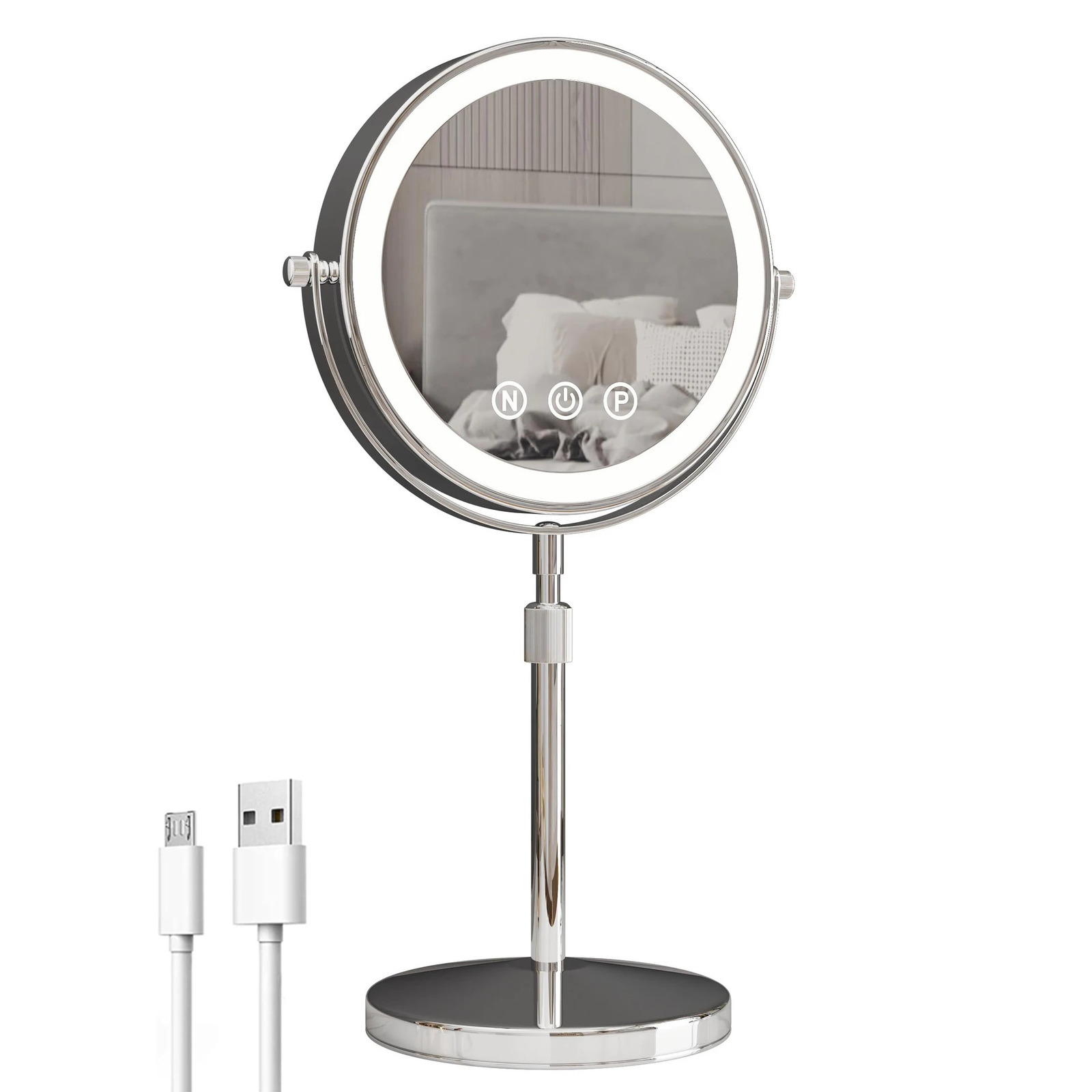Compact Mirrors 9 inch 360 degrees Bedroom or Bathroom table Lifting Makeup Mirror 3X Magnifying Double Mirror with LED Light Cosmetic Mirror 240416 S