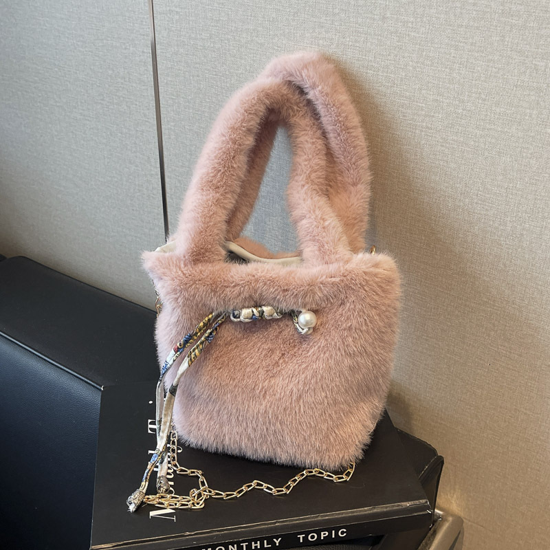 Autumn And Winter Small For Bags Handbags Women Versatile Chain Crossbody Bag, Hand-held Plush Bucket Bag Designer