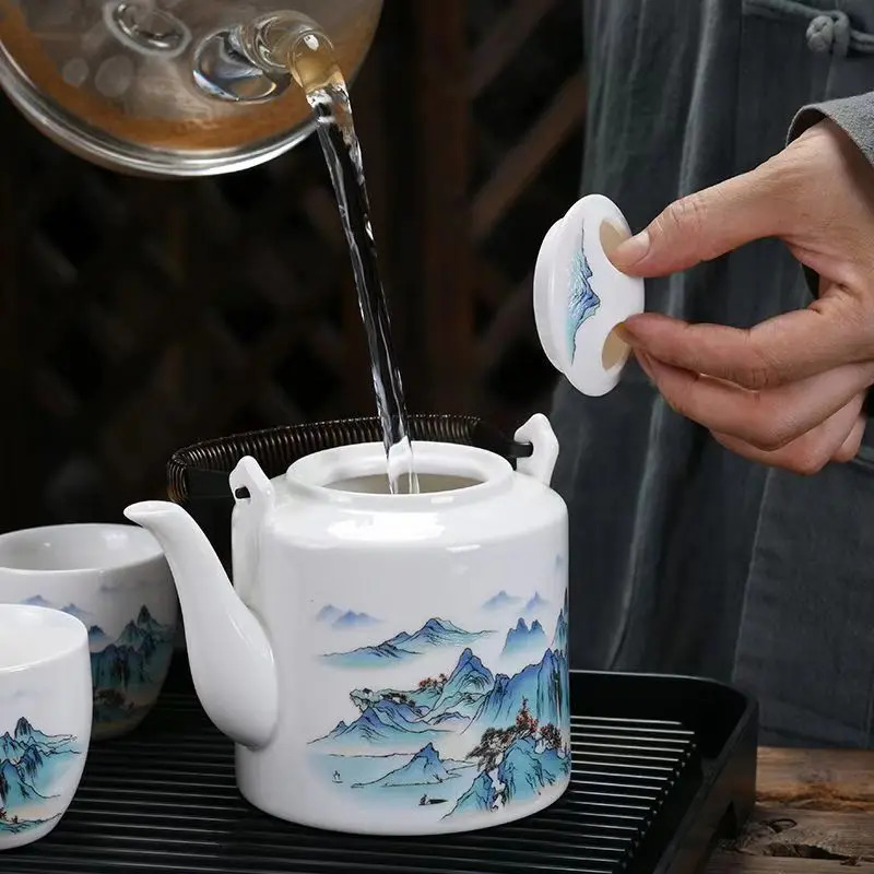 Jade Porcelain Tea Set Large Size Making Tea Pot and Cup Blue and White Ceramic Girder Teapot and Teacup Teaware Chinese 241125