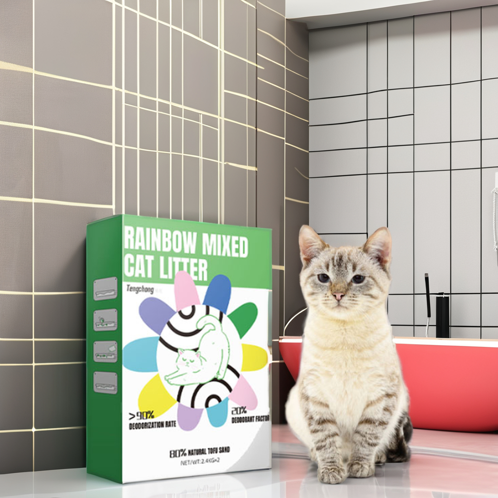 Rainbow mixed cat litter is supported in a variety of customized packages cat litter