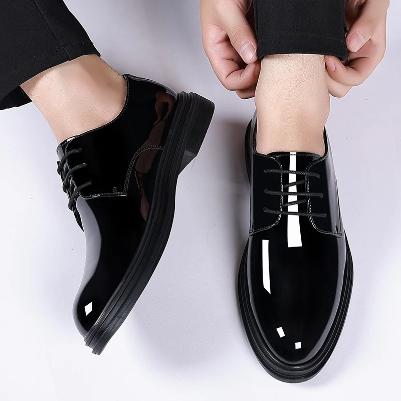 FUQIAO Men 68cm Derby Shoes Patent Leather Height Increase Men Dress Shoes Formal Elevator Business Lift Shoes Bright Upper 241126