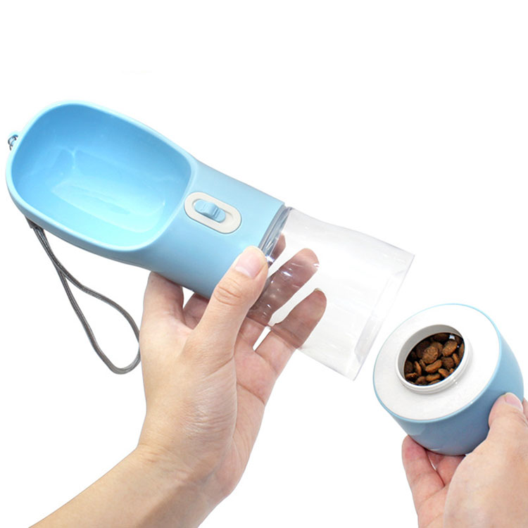 OEM Pet Mascota Portable Plastic 3in1 Multi-fonction Water Bottle Food Feeder Poop Bag Travel bolsa caca perro Dog Water Bottle