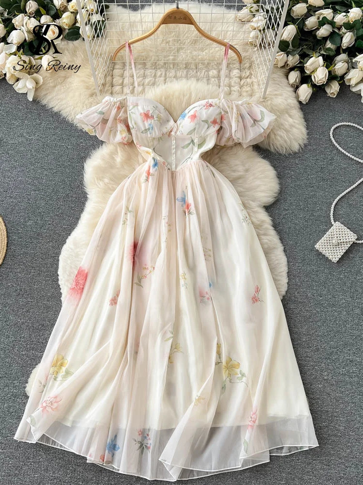 Singreiny Off the Shoulder Sexy Strap Dress Summer Strapless Tight corset Maxi Sundress Womens Backless Bow Sweet Printed Long Dress 241125