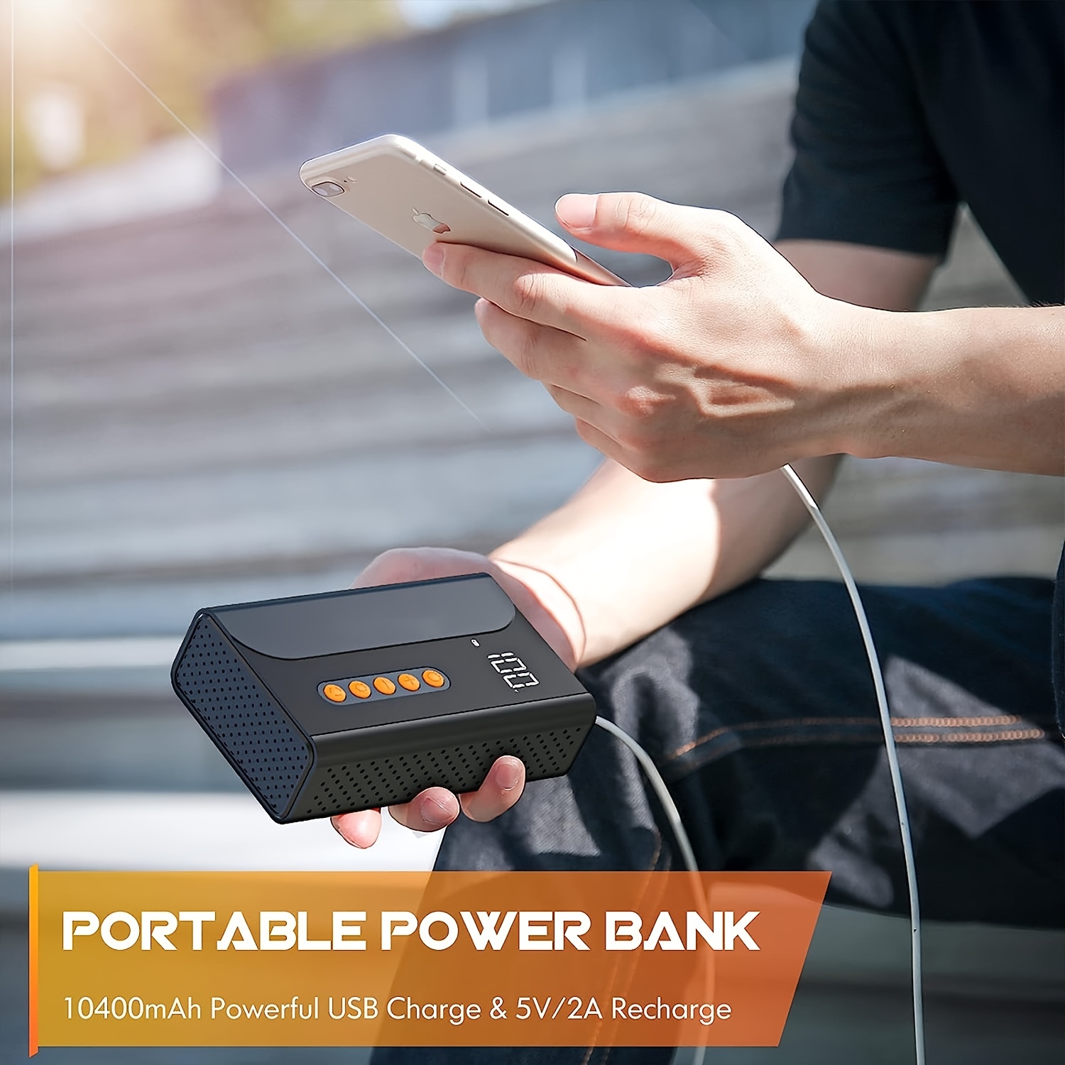 Jump Starter With Air Compressor 10400mAh Portable Car Battery Charger 150PSI Tire Inflator LCD Display Power Bank LED Light 12V Car Battery Booste