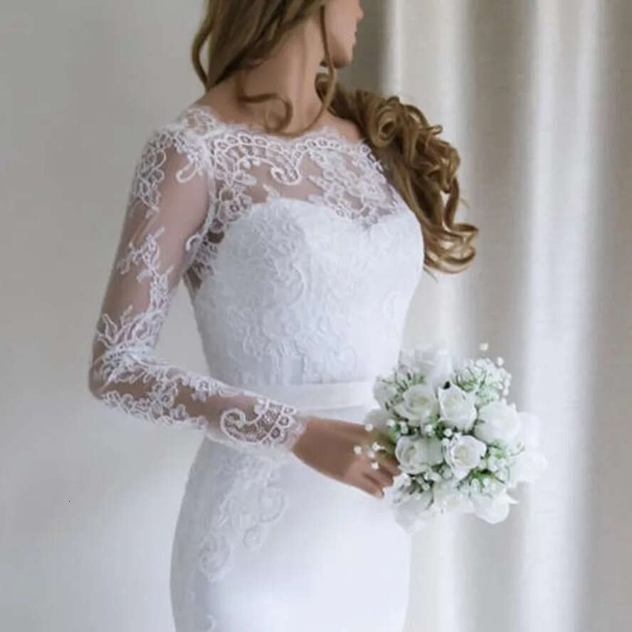 White Lace Mermaid Dresses 2020 Sheer Long Sleeves Satin Appliques Backless Vestido De Novia Plus Size Wedding Bridal Gowns