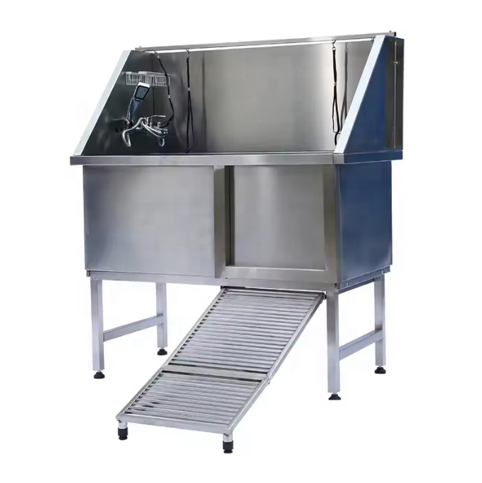 USMILEPET Professional Stainless Steel Pet Dog Bath Tub with Steps Faucet and Walk-in Ramp For Pet Grooming Shops