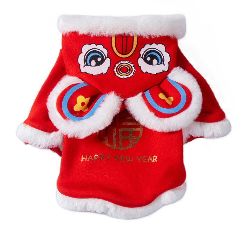 Autumn Winter Thickening Plush Coat Awaken Lion Chinese garments for Small Dogs Puppy T-Shirt Fleece Pullover Pet Clothing