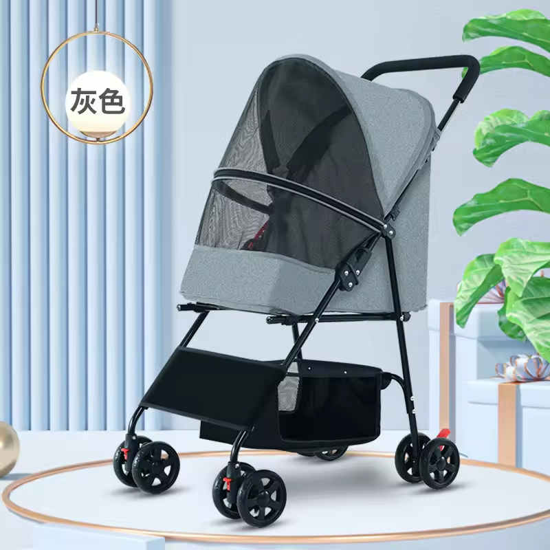 Lightweight Foldable 4-Wheel Zipperless with shock absorption Pet Stroller Trolley for Travel Shopping Walking