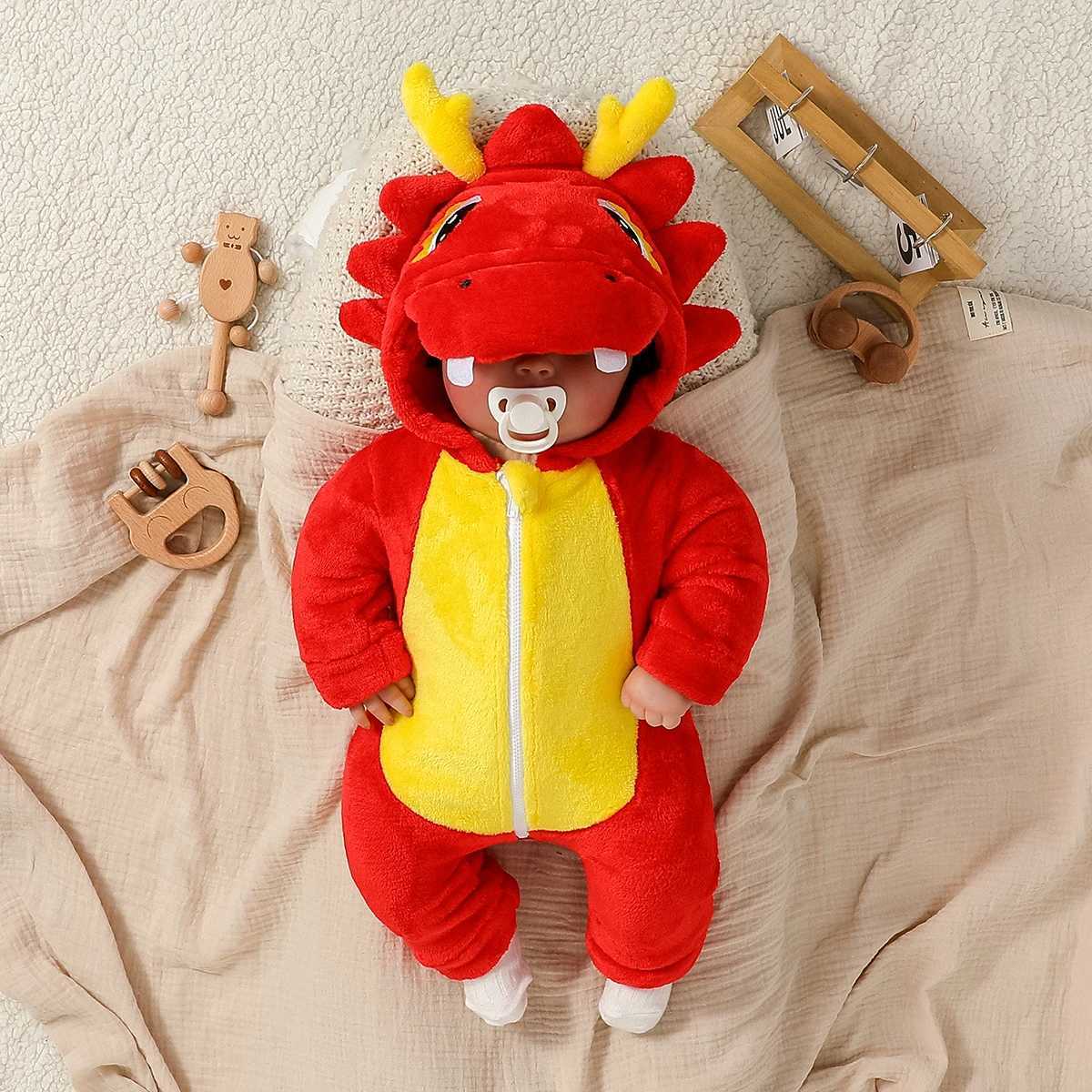 Clothing Sets 2024 New Fashion Baby Unisex Cartoon Cute Dinosaur Flannel Warm Hooded Jumpsuit For Newborn-12M Streetwear Autumn/WinteClothes H241126