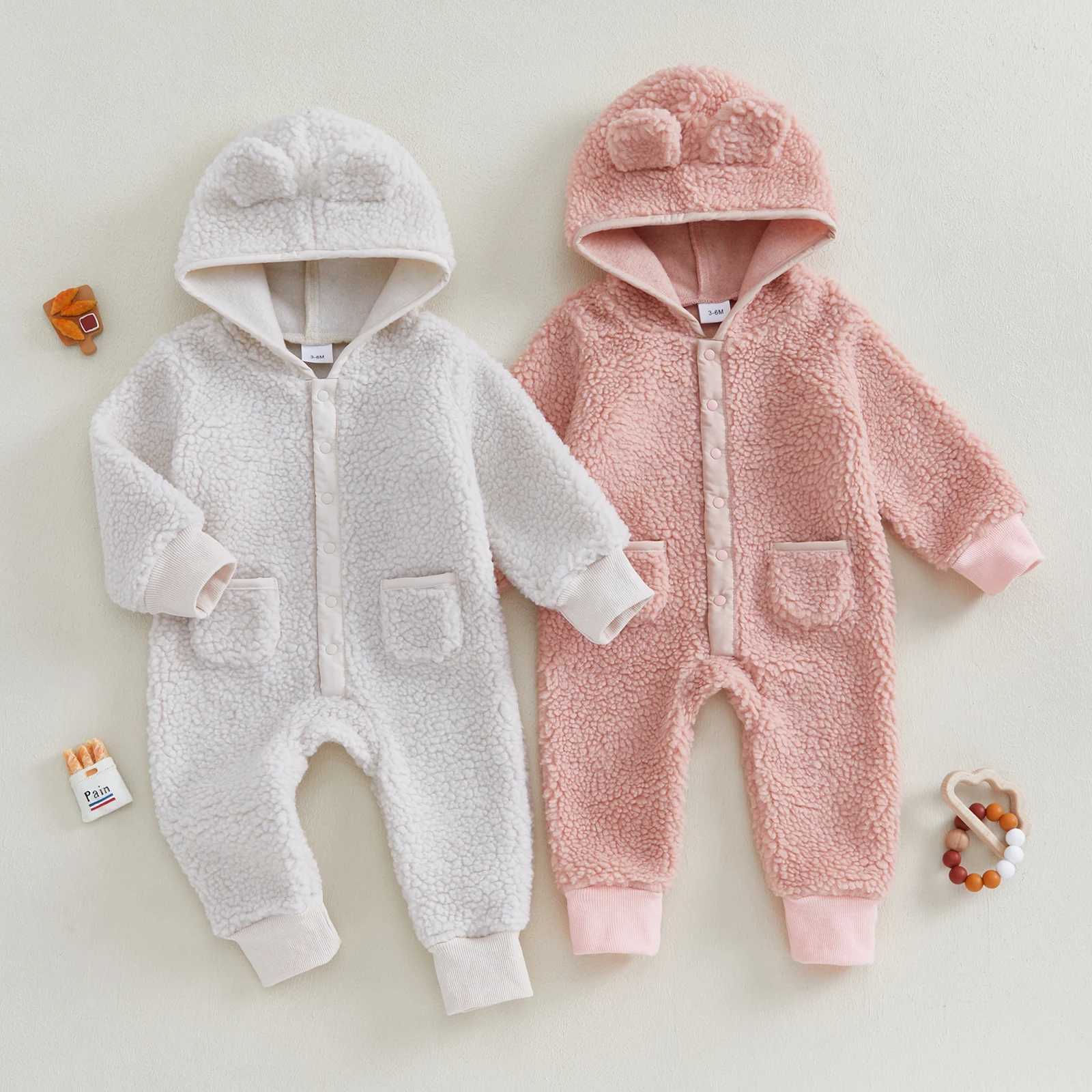 Clothing Sets Baby Boy Girl Fleece Hooded Rompers Autumn Winter Warm Long Sleeve Zipper Full Length Jumpsuit for Toddlers Infants H241126