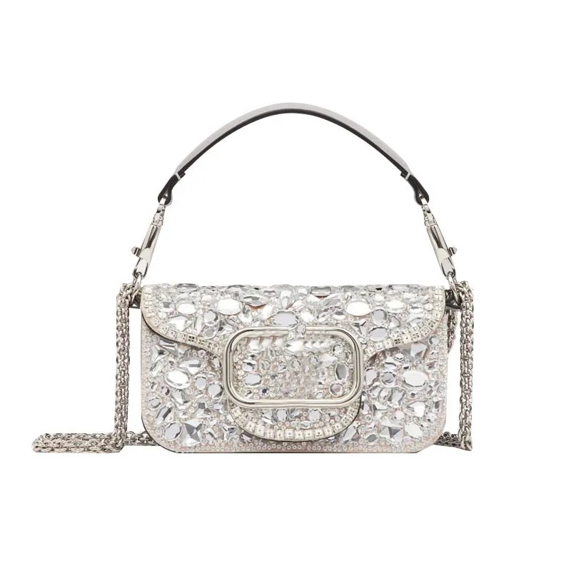 Evening Bags Crystals Shoulder Bag Designer Dinner Bag Cross Body Sliding Chain Bag Top Handle Handbag Rhinestone Baguette Bag Sequin Hand Bag Purse Top Mirror Qual