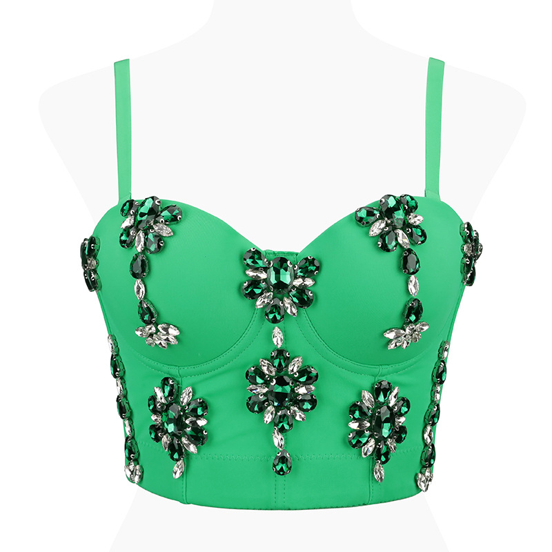 Women's Tanks Sexy Women Bra Purple Green Evening Club Disco Diamonds Corset Birthday Belly Dance Stage Costumes Women's Short Tops