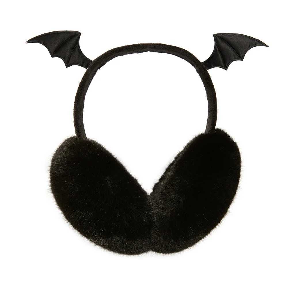 Cute Plush Black Bat Wing Warm Earmuffs Gothic Womens Lolita Dark Girl Warmer Muff Fold Ear Cover ly Halloween AccoriesXJ241126