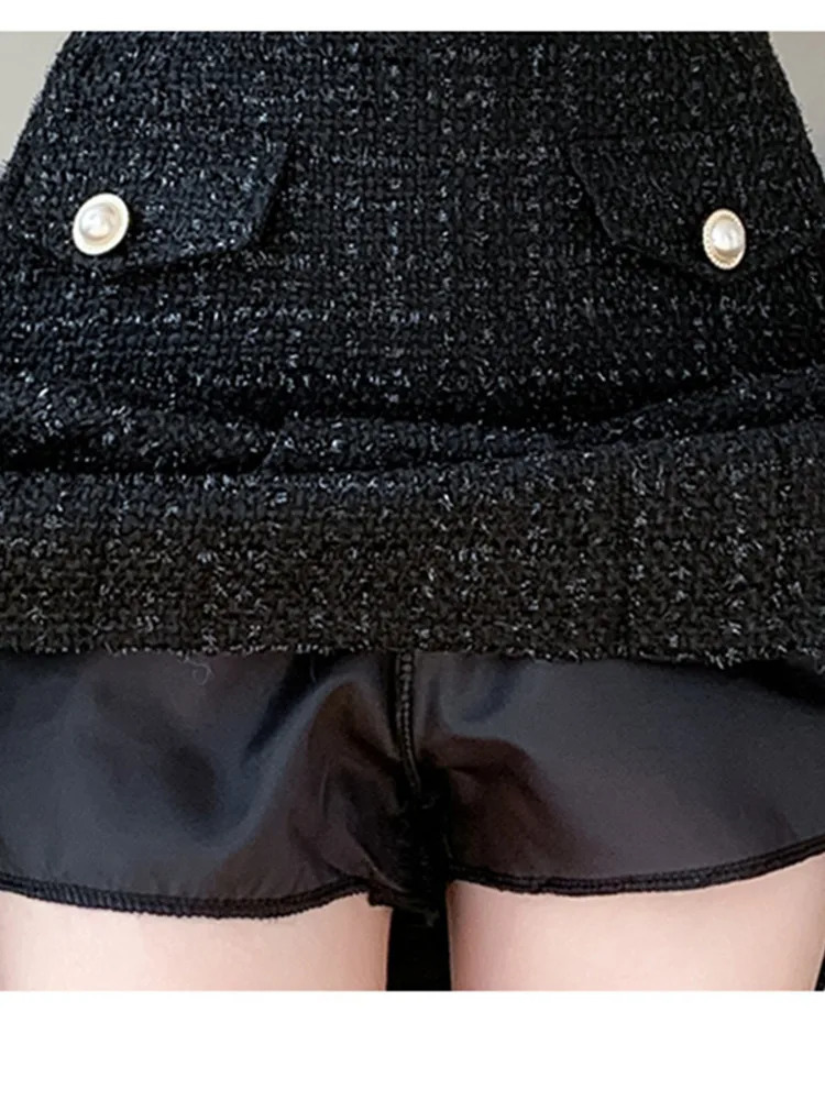 HMA autumn and winter fashion coarse woolen short skirt womens version A-Line high waisted wool pleated skiing 241125
