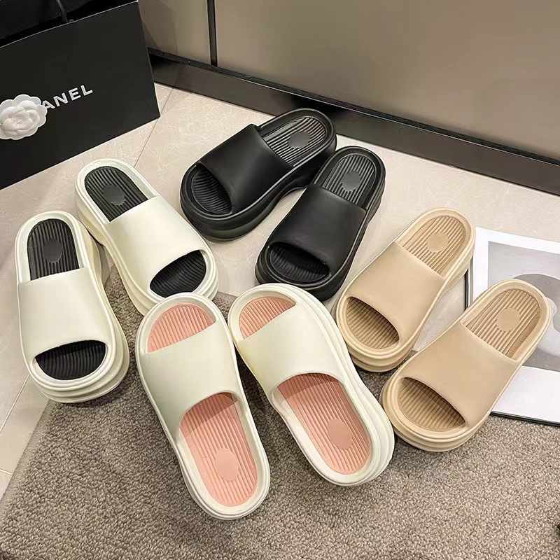 for New EVA Thick Sole Women Summer Outwear Korean Edition Fashion Increase Feet Stepping Feeg High Heels One Word Cool Slippers Lhshoe