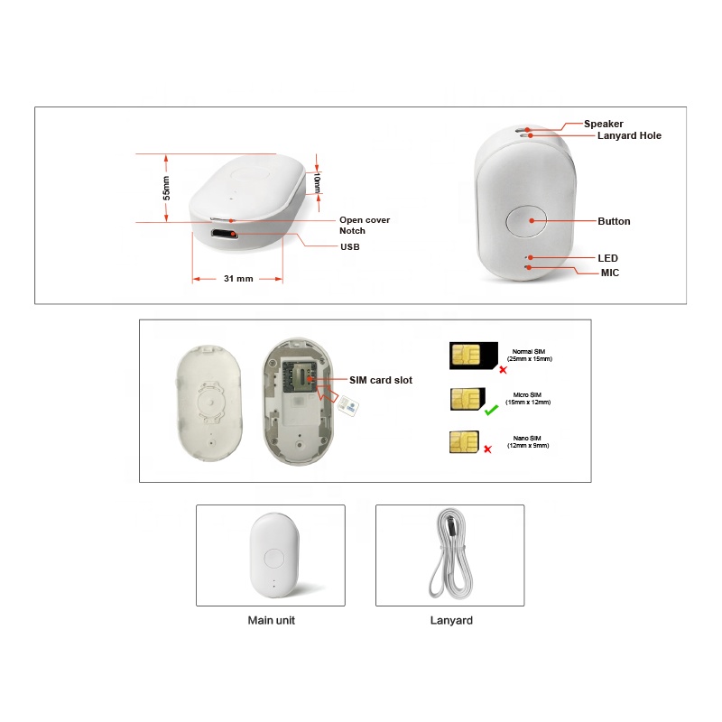 Real Time Smart Pet GPS Tracker Mini Children GPS Tracker Necklace GPS With SOS Panic Button Two-way Talking PT88