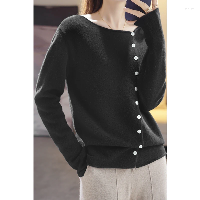 Womens Knits Women O-neck Cardigan Preppy Style Long Sleeve Sweater For Spring Autumn Merino Wool Knitwear Korean Cloth