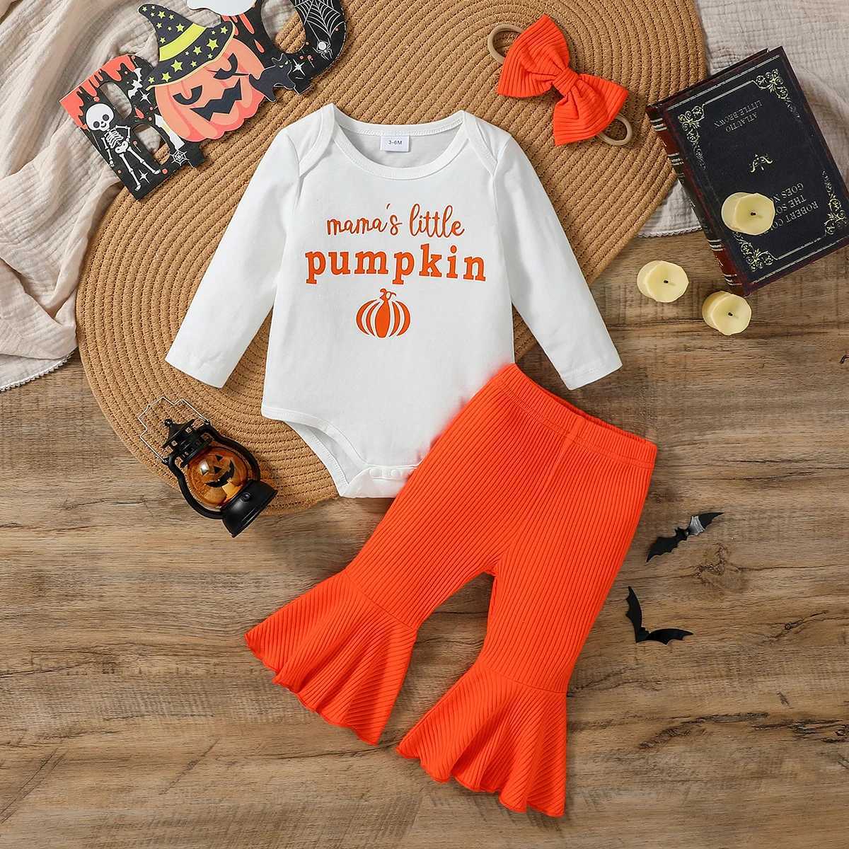 Clothing Sets baby girl casual and cute letter printing long-sleeved Flared Pants autumn two-piece set+Headband H241126