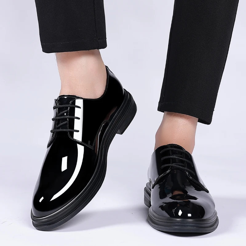 FUQIAO Men 68cm Derby Shoes Patent Leather Height Increase Men Dress Shoes Formal Elevator Business Lift Shoes Bright Upper 241126