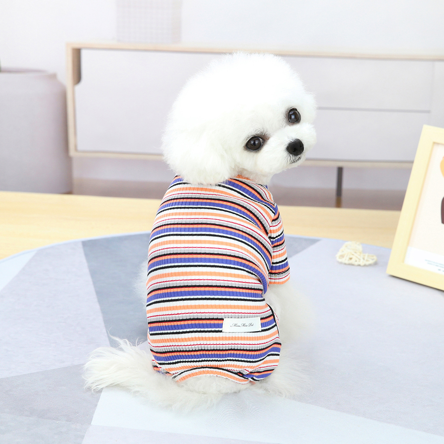 Cotton 4 legs pet pajamas colorful stripe dog pajamas lightweight soft pullover nighty for dogs cats pet clothes factory