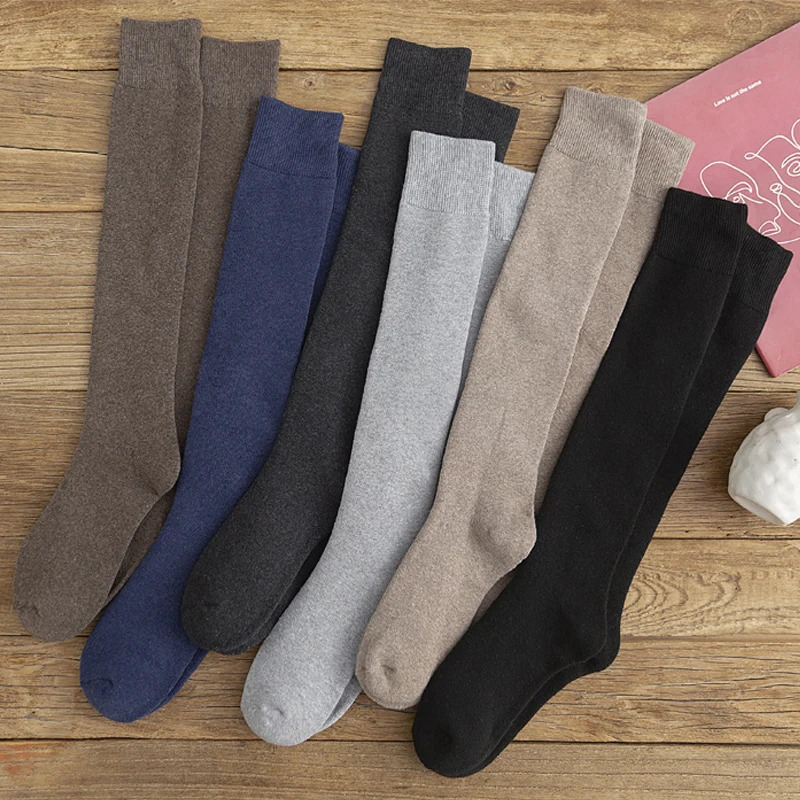 Mens Warm Socks Winter Thick Knee Long Snow Cold Compression Long Socks Leg Cover Black Woolen Hoop Socks Mens 241126