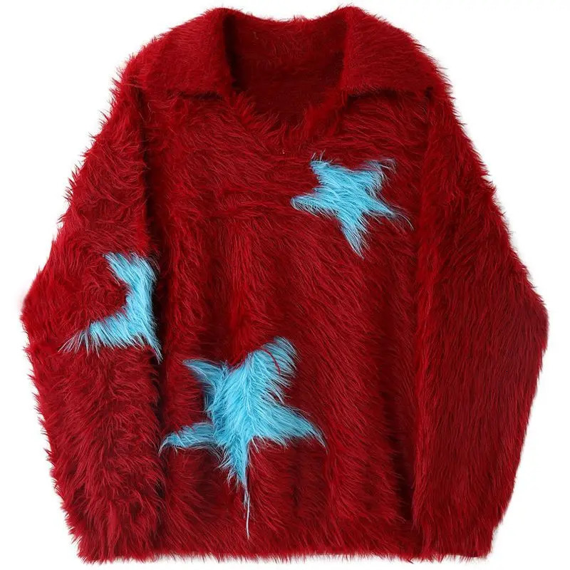 High quality Red Star Polo Neck Sweater Mens Autumn/Winter Vintage Coat Knitted Top Sweater Harajuku Y2k Clothe 241126