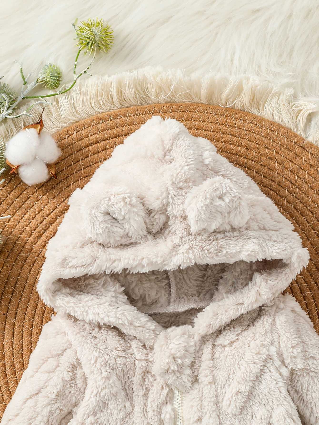 Clothing Sets Baby Boys Winter Long Sleeve Soild Plush Hoodie Zipper Fashion Jumpsuit For Newborn Warm Clothes H241126